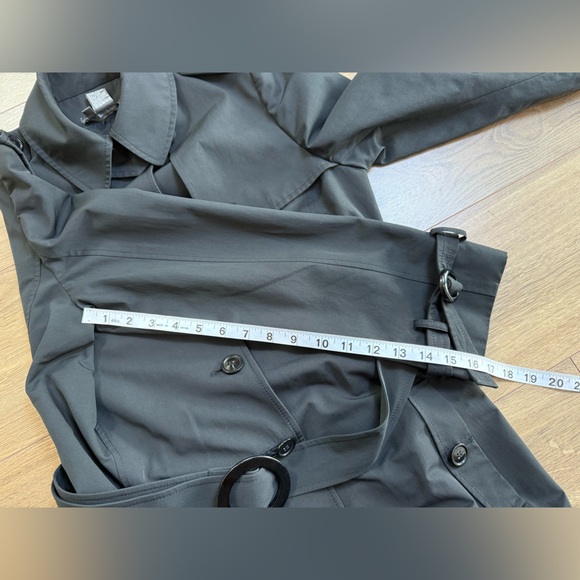 Per Se Black Ruffle Hem Trench Coat Dress Belted Double Breasted Size 6 - Picture 10 of 11